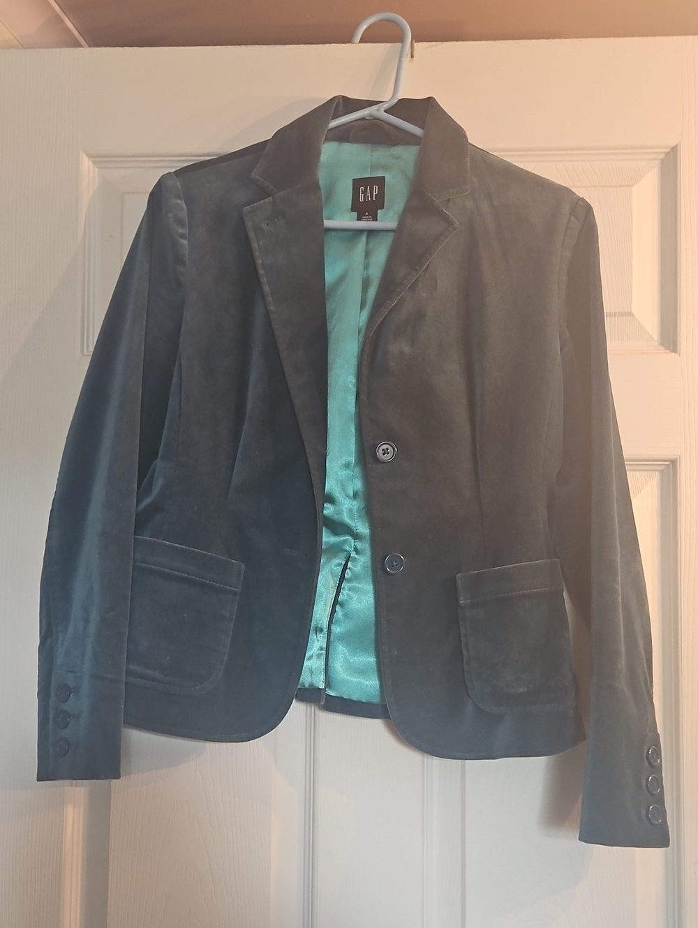 GAP Velvet Blazer in Teal with Aqua Lining